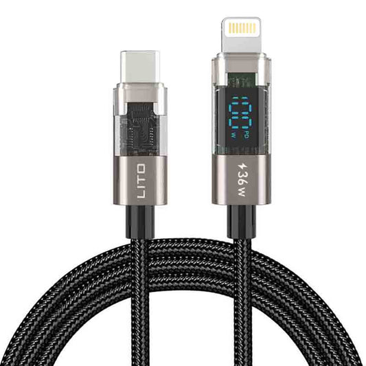 Καλώδιο Δεδομένων και Φόρτισης USB-C - Lightning Lito LD09CL Display, 36W, 1.2m, Μαύρο