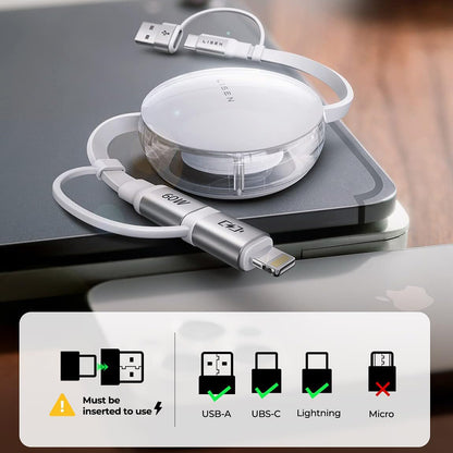 Καλώδιο Δεδομένων και Φόρτισης USB-C / USB-A - USB-C / Lightning Lisen, 60W, 1m, Λευκό YL0123030001