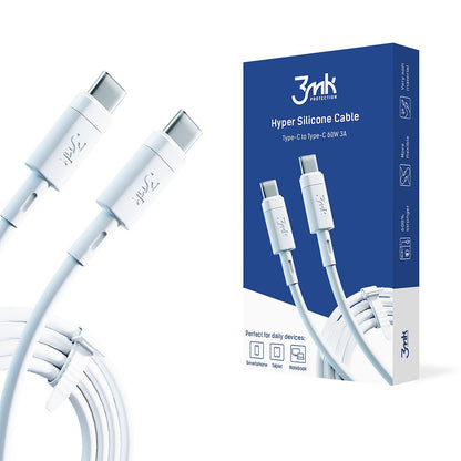 USB-C Data and Charging Cable - USB-C 3MK Hyper Silicone, 60W, 1m, White