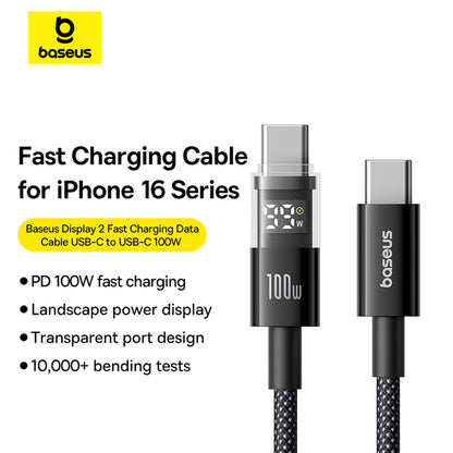 Καλώδιο Δεδομένων και Φόρτισης USB-C - USB-C Baseus Display 2, 100W, 2m, Μαύρο P10377706123-00