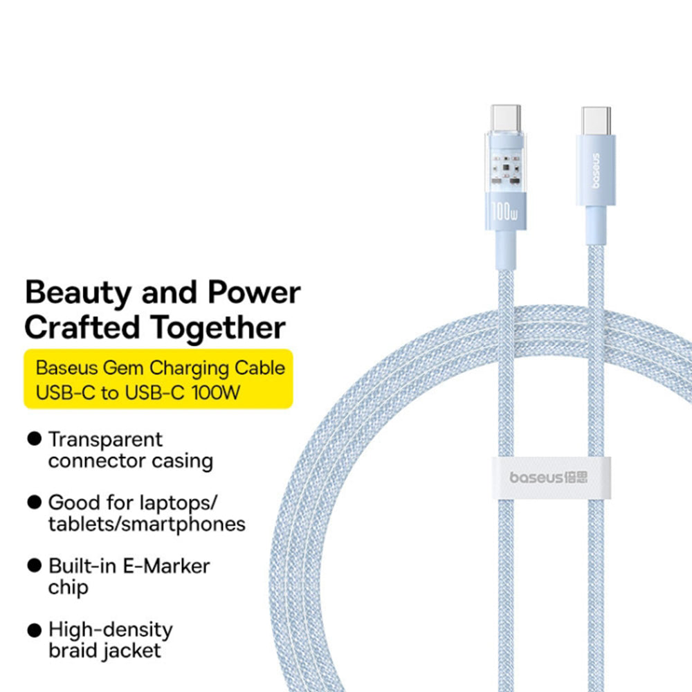 Καλώδιο Δεδομένων και Φόρτισης USB-C - USB-C Baseus Gem, 100W, 1m, Μπλε P10373000311-00