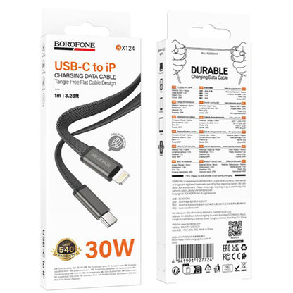 USB-C Data and Charging Cable - USB-C Borofone BX124 Peace, 30W, 1m, Black