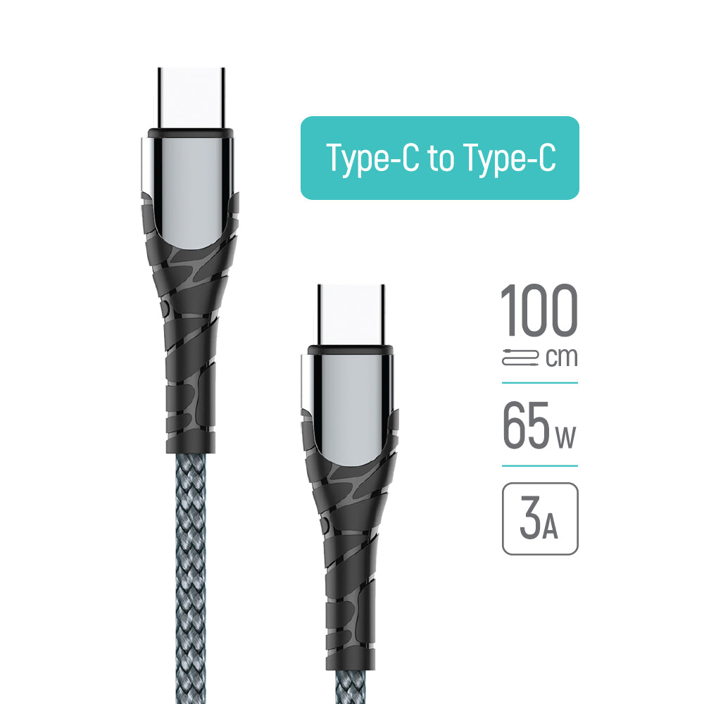 Καλώδιο Δεδομένων και Φόρτισης USB-C - USB-C ColorWay CW-CBPDCC040, 65W, 1m, Γκρι