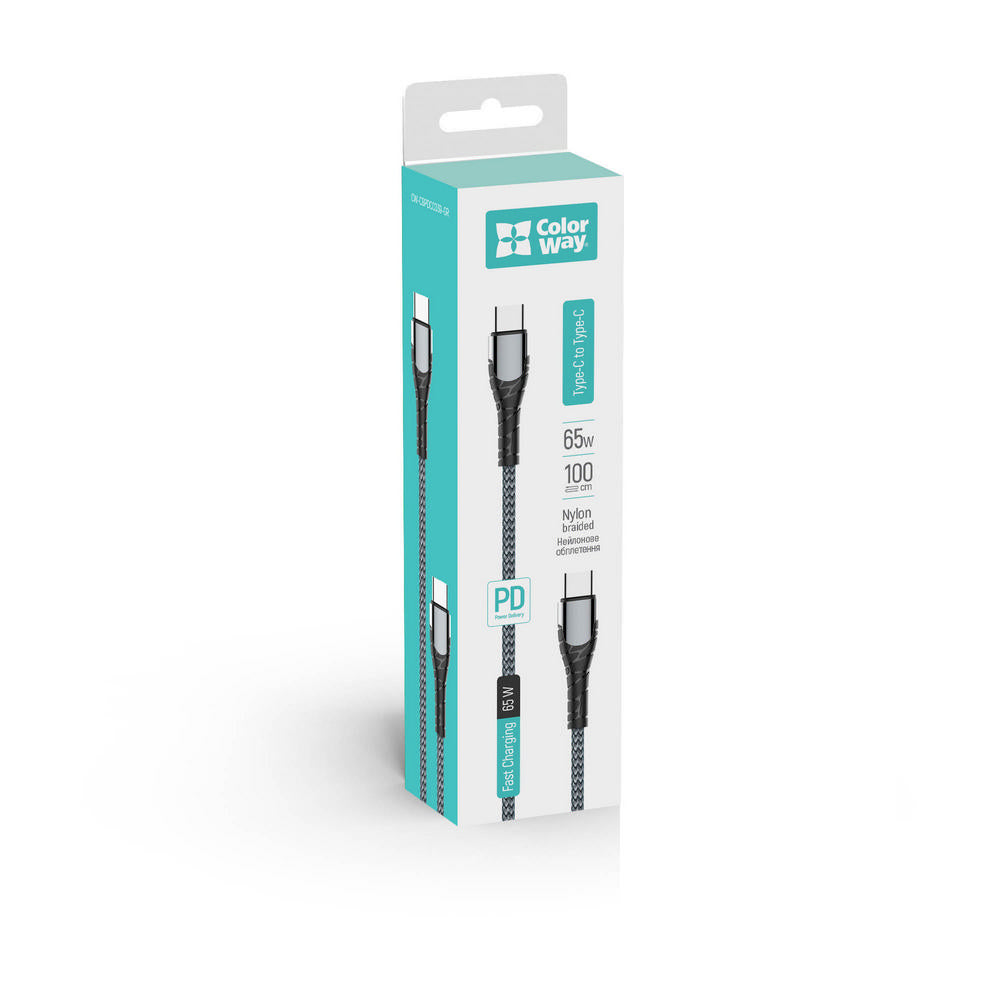 Καλώδιο Δεδομένων και Φόρτισης USB-C - USB-C ColorWay CW-CBPDCC040, 65W, 1m, Γκρι