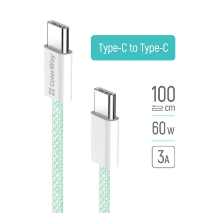 Καλώδιο Δεδομένων και Φόρτισης USB-C - USB-C ColorWay CW-CBPDCC061, 60W, 1m, Πράσινο