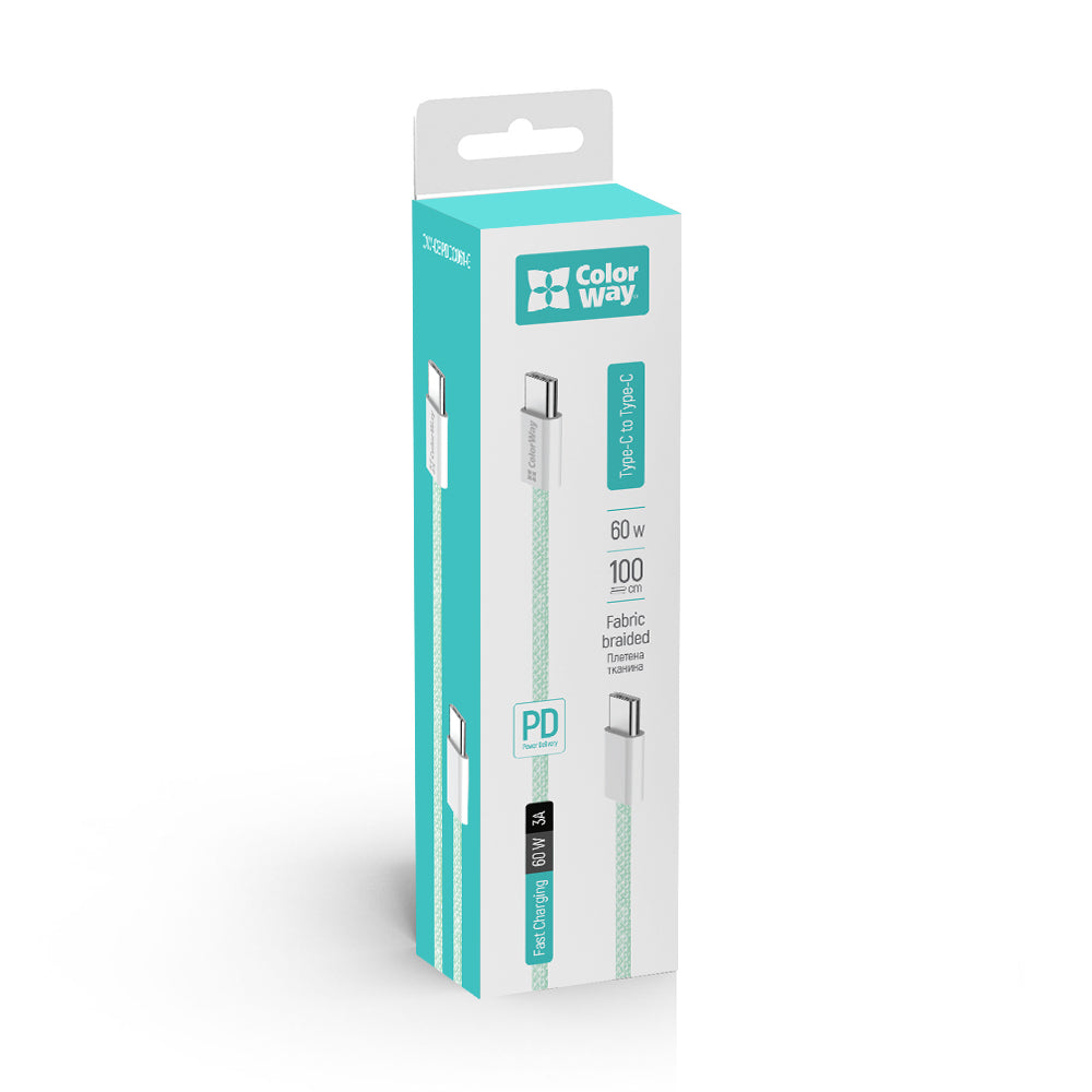 Καλώδιο Δεδομένων και Φόρτισης USB-C - USB-C ColorWay CW-CBPDCC061, 60W, 1m, Πράσινο