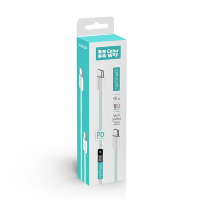 Καλώδιο Δεδομένων και Φόρτισης USB-C - USB-C ColorWay CW-CBPDCC061, 60W, 1m, Πράσινο
