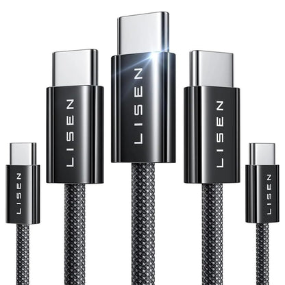 Καλώδιο Δεδομένων και Φόρτισης USB-C - USB-C Lisen, 60W, Σετ 5 τεμαχίων (2 x 1m, 2 x 2m, 1 x 3m), Μαύρο YL0123070010