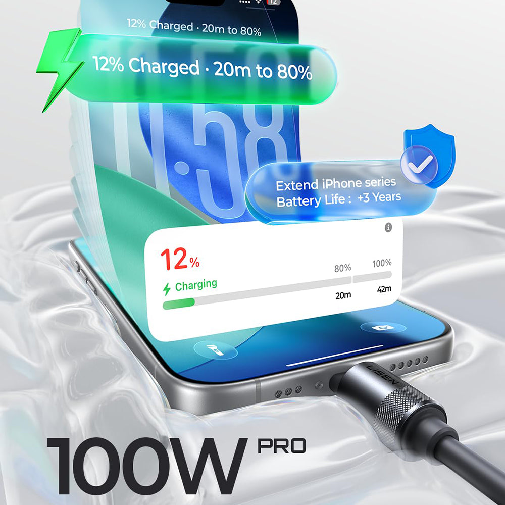 Καλώδιο Δεδομένων και Φόρτισης USB-C - USB-C Lisen L115, 100W, 3m, Γκρι YL0126010031