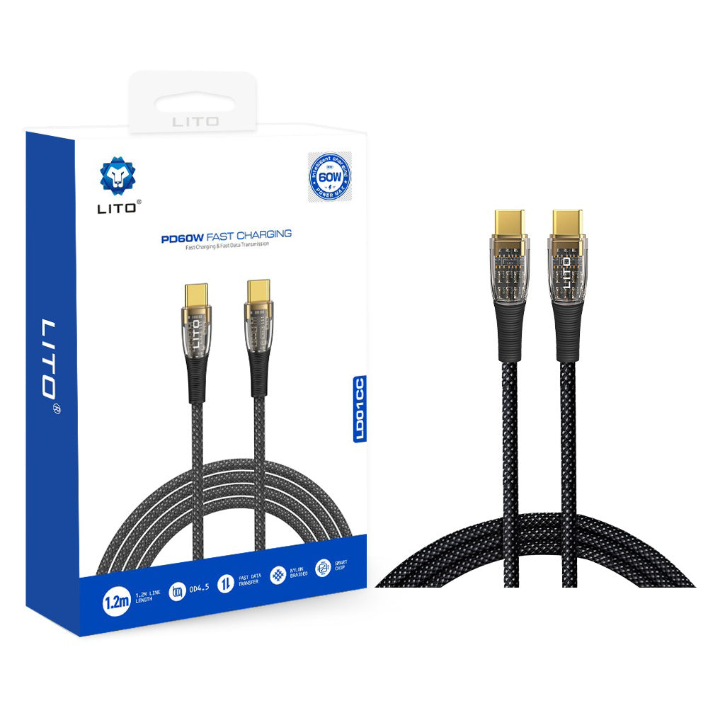 Καλώδιο Δεδομένων και Φόρτισης USB-C - USB-C Lito LD01, 60W, 1.2m, Μαύρο