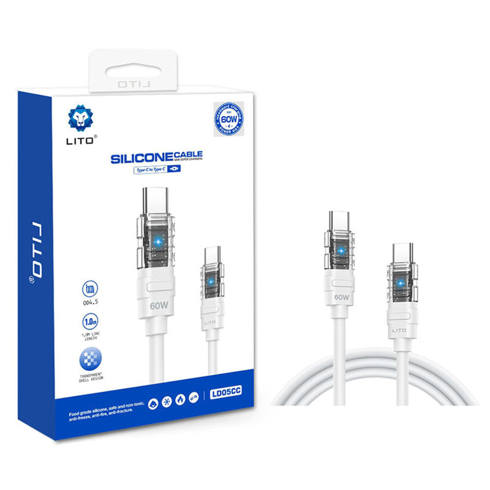 Καλώδιο Δεδομένων και Φόρτισης USB-C - USB-C Lito LD05, 60W, 1m, Λευκό