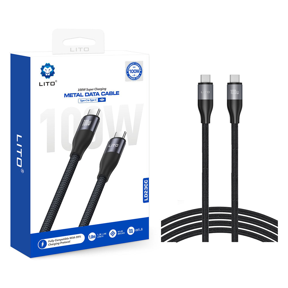 Καλώδιο Δεδομένων και Φόρτισης USB-C - USB-C Lito LD23CC, 100W, 1m, Γκρι