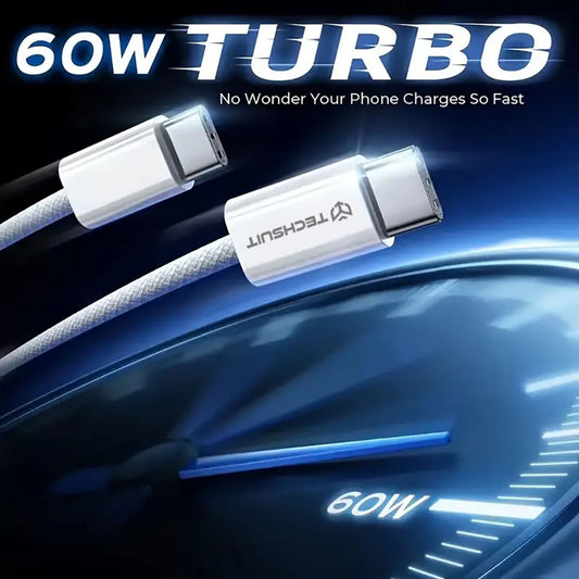 Καλώδιο Δεδομένων και Φόρτισης USB-C - USB-C Techsuit PCB114D, 60W, 1m, Μωβ