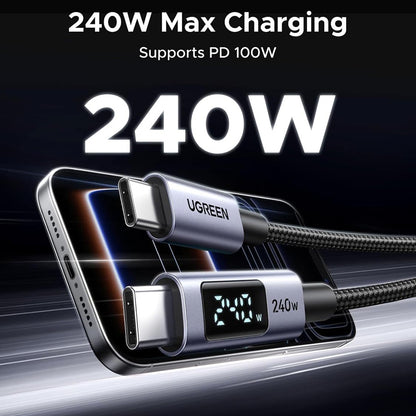 Καλώδιο Δεδομένων και Φόρτισης USB-C - USB-C UGREEN 65866 Display, 240W, 1m, Γκρι