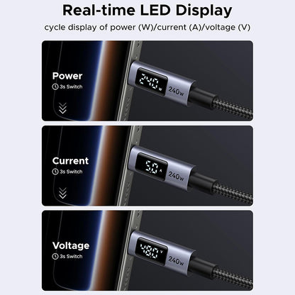 Καλώδιο Δεδομένων και Φόρτισης USB-C - USB-C UGREEN 65866 Display, 240W, 1m, Γκρι