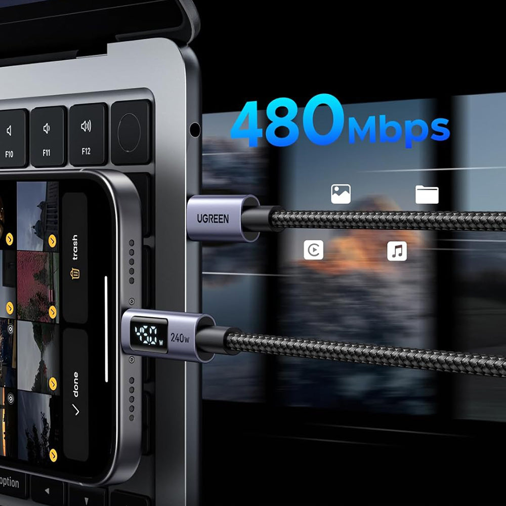 Καλώδιο Δεδομένων και Φόρτισης USB-C - USB-C UGREEN 65866 Display, 240W, 1m, Γκρι