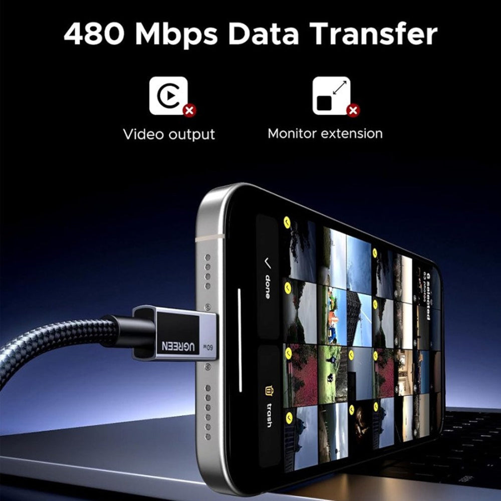 Καλώδιο Δεδομένων και Φόρτισης USB-C - USB-C UGREEN L524, 60W, 1m, Γκρι