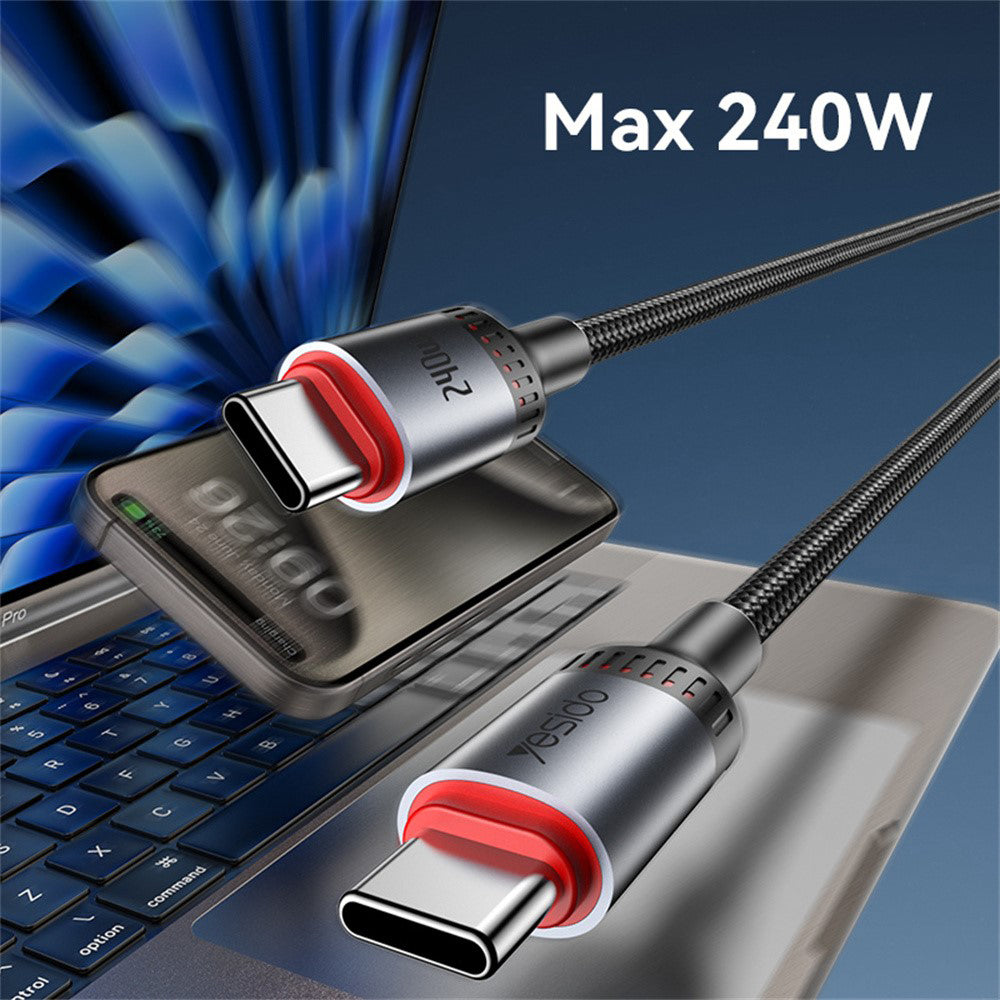 Καλώδιο Δεδομένων και Φόρτισης USB-C - USB-C Yesido CA185, 240W, 1.2m, Μαύρο