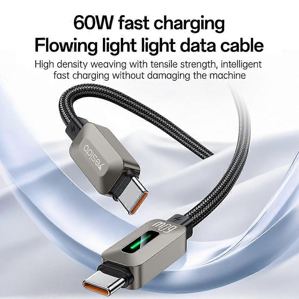 Καλώδιο Δεδομένων και Φόρτισης USB-C - USB-C Yesido CA198, 60W, 1.2m, Μαύρο