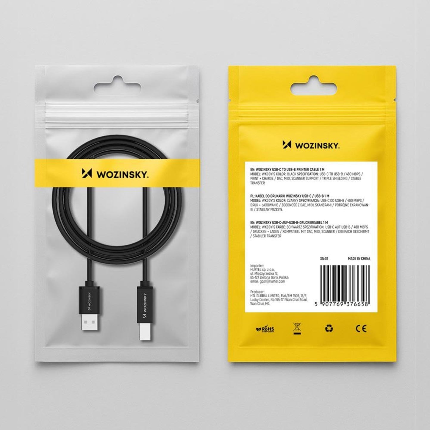 WZK WKDDY3S Printer Cable, USB-A - USB-B, 2m, Black