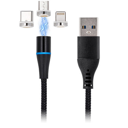 USB-A Charging Cable - Lightning / microUSB / USB-C MaXlife MXUC-02 Magnetic 3in1, 18W, 1m, Black