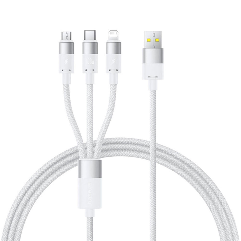 Καλώδιο Φόρτισης USB-A - Lightning / microUSB / USB-C Baseus StarSpeed, 100W, 1.5m, Λευκό P10319900211-00