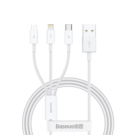 Καλώδιο Φόρτισης USB-A - Lightning / microUSB / USB-C Baseus Superior 3in1 Series, 20W, 1m, Λευκό P10320105221-00