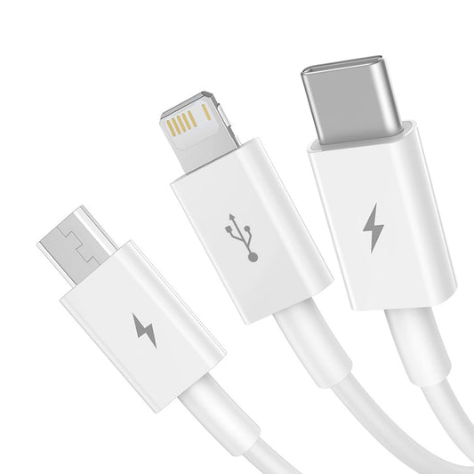 Καλώδιο Φόρτισης USB-A - Lightning / microUSB / USB-C Baseus Superior 3in1 Series, 20W, 1m, Λευκό P10320105221-00