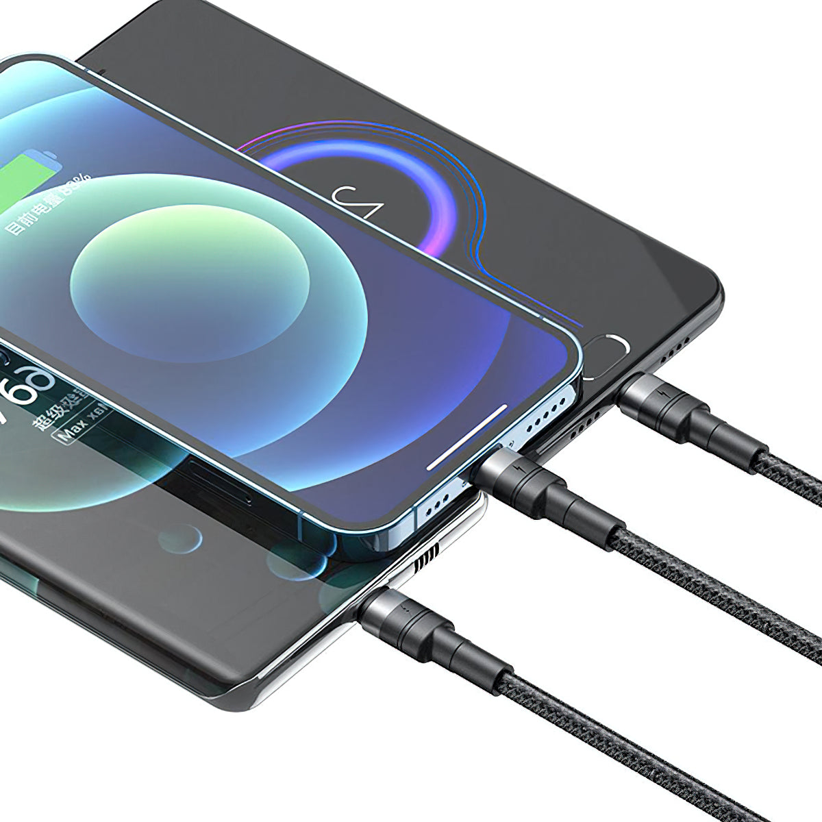 Καλώδιο Φόρτισης USB-A - Lightning / microUSB / USB-C XO Design NB-Q191 3σε1, 66W, 1.2m, Μαύρο