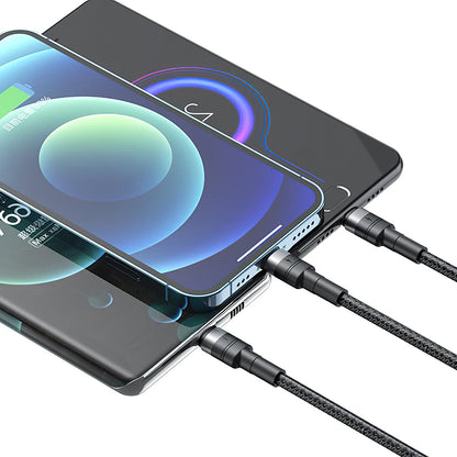 Καλώδιο Φόρτισης USB-A - Lightning / microUSB / USB-C XO Design NB-Q191 3σε1, 66W, 1.2m, Μαύρο