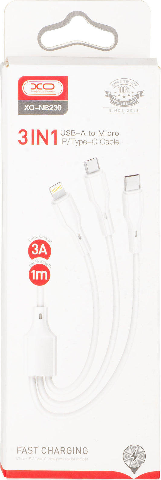 Καλώδιο Φόρτισης USB-A - Lightning / microUSB / USB-C XO Design NB230 3σε1, 20W, 1m, Λευκό