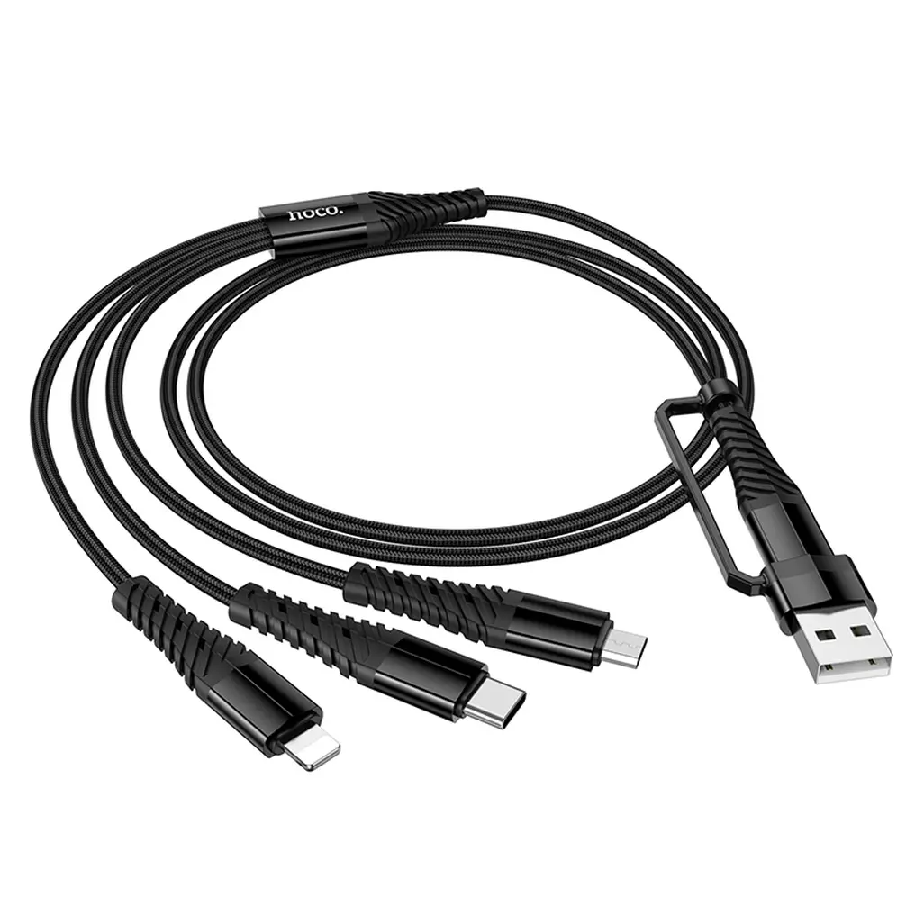 USB-A / USB-C Charging Cable - Lightning / microUSB / USB-C HOCO X123 3in1, 18W, 1m, Black
