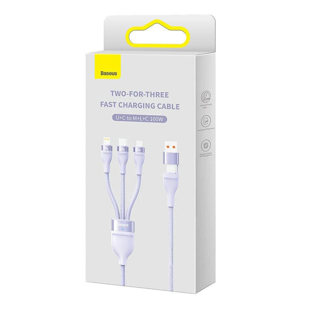 Καλώδιο Φόρτισης USB-A / USB-C - Lightning / microUSB / USB-C Baseus Flash Series II 3in1, 100W, 1.2m, Μωβ CASS030105