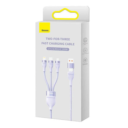 Καλώδιο Φόρτισης USB-A / USB-C - Lightning / microUSB / USB-C Baseus Flash Series II 3in1, 100W, 1.2m, Μωβ CASS030105