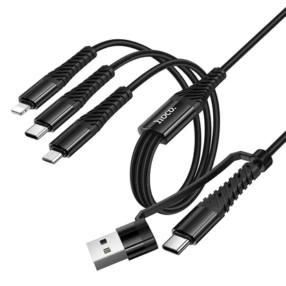 USB-A / USB-C Charging Cable - Lightning / microUSB / USB-C HOCO X123 3in1, 18W, 1m, Black