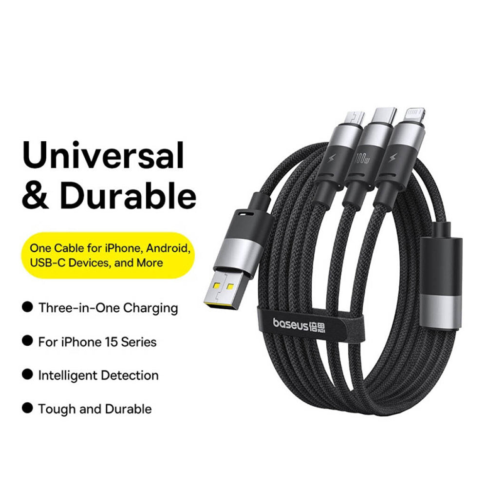 Καλώδιο Φόρτισης USB-A - Lightning / microUSB / USB-C Baseus StarSpeed, 100W, 1.5m, Λευκό P10319900211-00