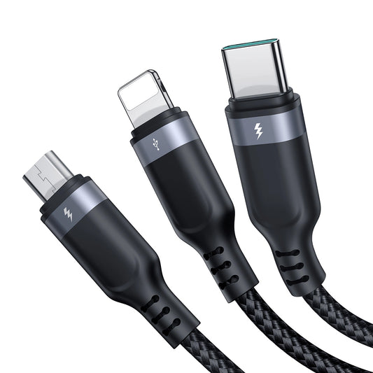 Καλώδιο Φόρτισης USB-A - Lightning / microUSB / USB-C Joyroom S-A18 3σε1, 20W, 0.3m, Μαύρο