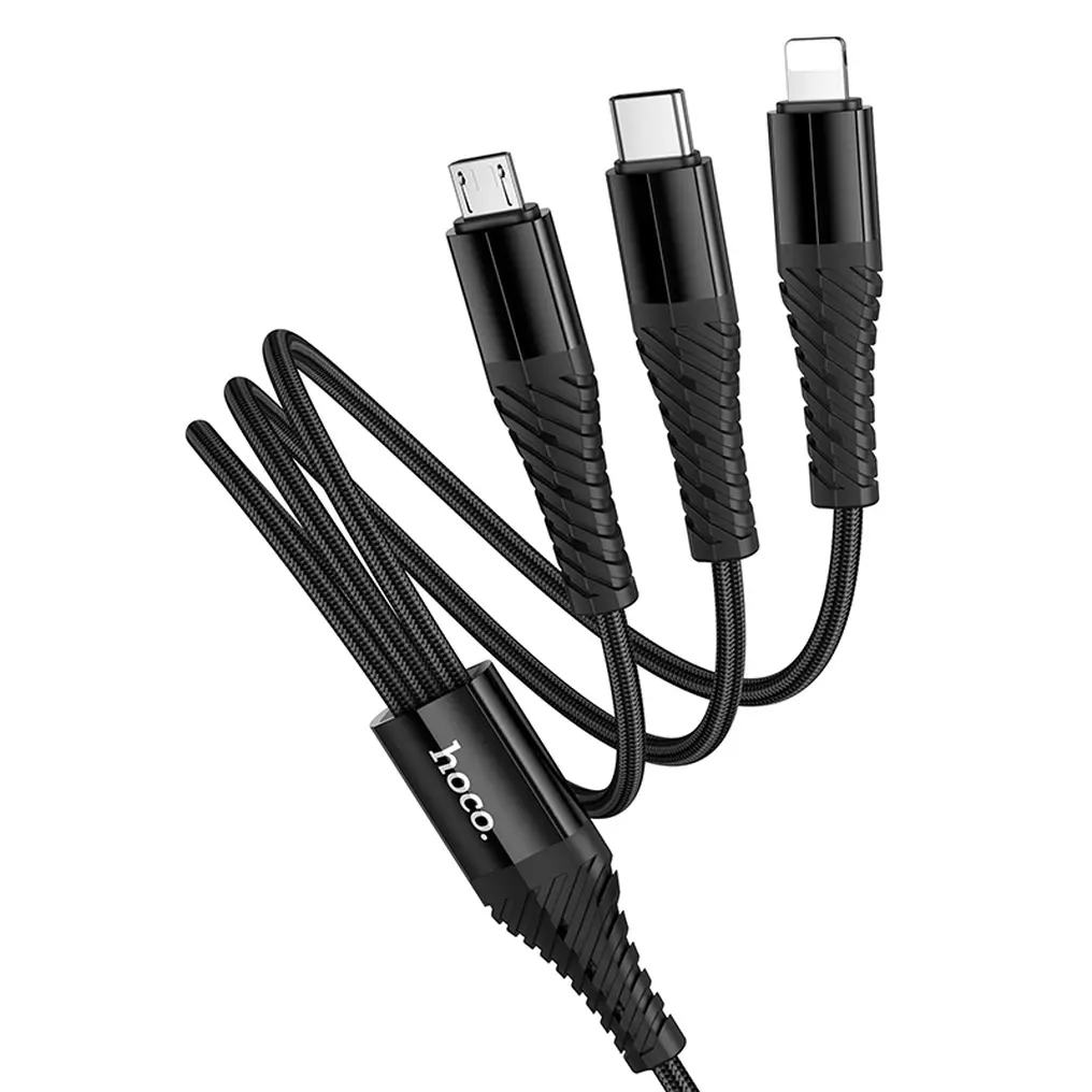 USB-A / USB-C Charging Cable - Lightning / microUSB / USB-C HOCO X123 3in1, 18W, 1m, Black