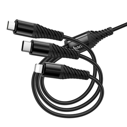 USB-A / USB-C Charging Cable - Lightning / microUSB / USB-C HOCO X123 3in1, 18W, 1m, Black