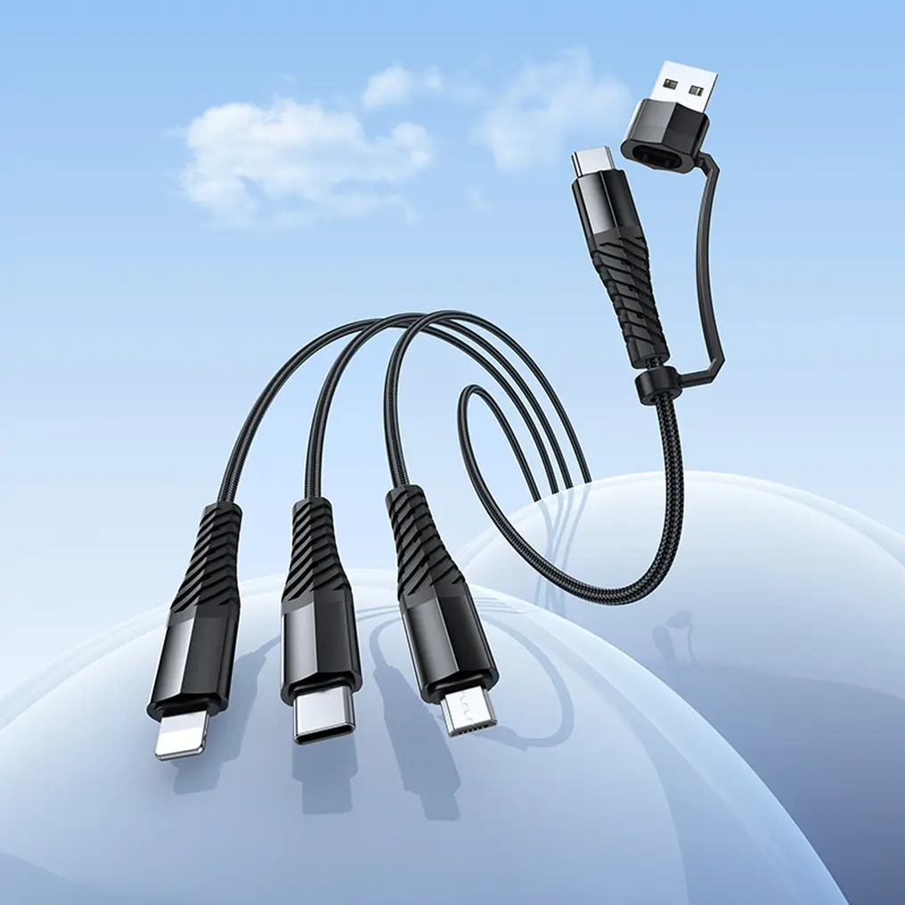 USB-A / USB-C Charging Cable - Lightning / microUSB / USB-C HOCO X123 3in1, 18W, 1m, Black
