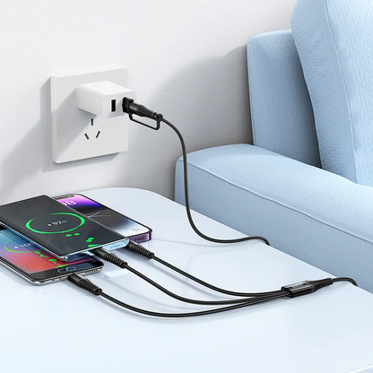 USB-A / USB-C Charging Cable - Lightning / microUSB / USB-C HOCO X123 3in1, 18W, 1m, Black