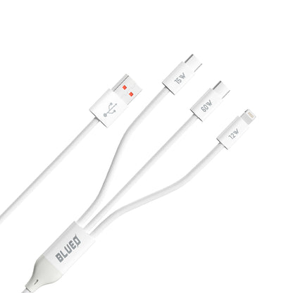 Καλώδιο Φόρτισης USB-A - Lightning / 2 x USB-C Blueo, 75W, 1.2m, Λευκό