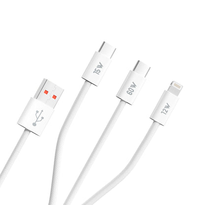 Καλώδιο Φόρτισης USB-A - Lightning / 2 x USB-C Blueo, 75W, 1.2m, Λευκό