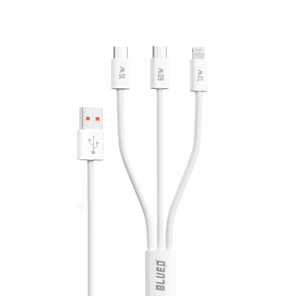 Καλώδιο Φόρτισης USB-A - Lightning / 2 x USB-C Blueo, 75W, 1.2m, Λευκό