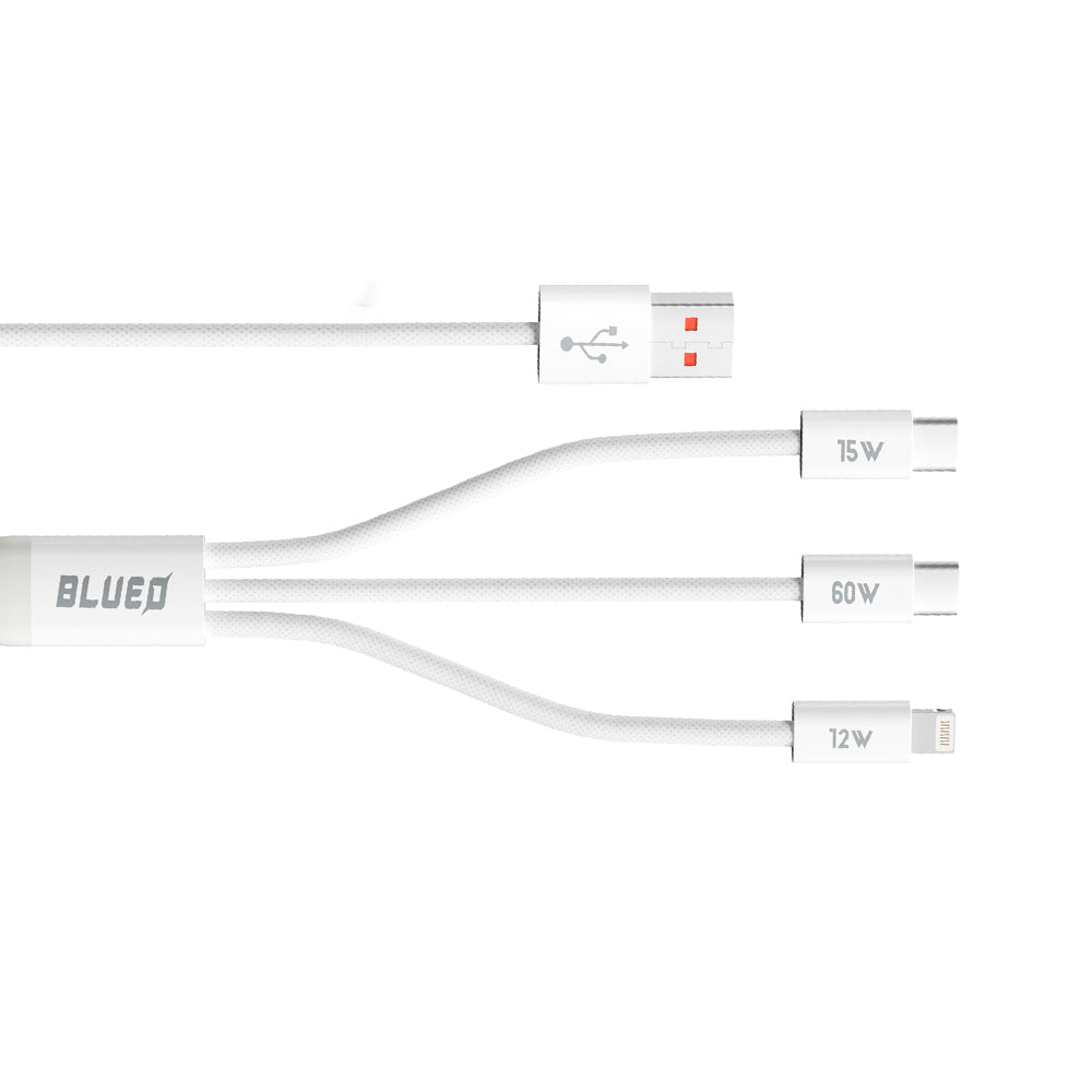 Καλώδιο Φόρτισης USB-A - Lightning / 2 x USB-C Blueo, 75W, 1.2m, Λευκό