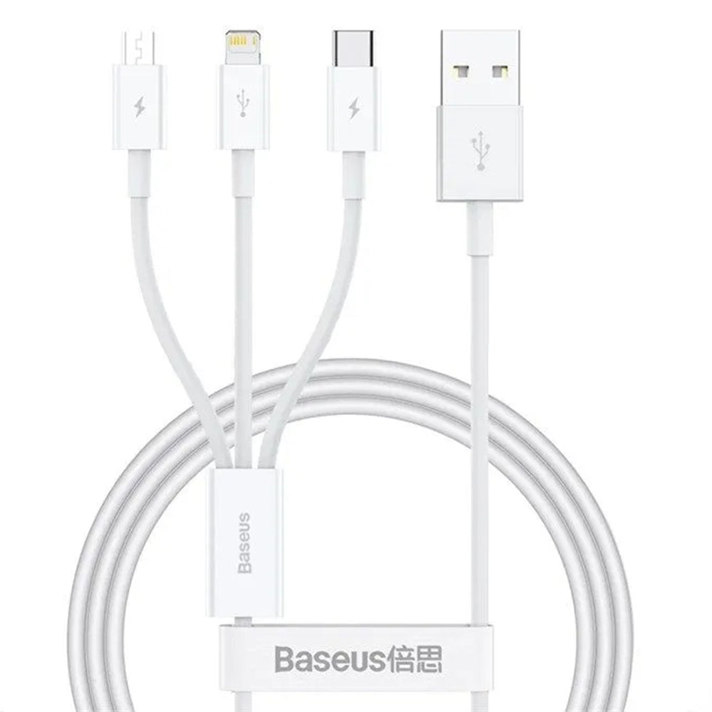 Καλώδιο Φόρτισης USB-A - Lightning / microUSB / USB-C Baseus 3σε1, 100W, 1.5m, Λευκό P10377705213-00