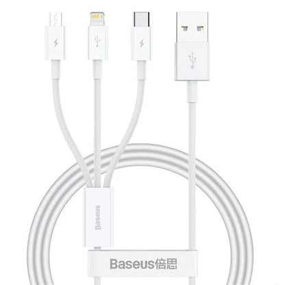 Καλώδιο Φόρτισης USB-A - Lightning / microUSB / USB-C Baseus 3σε1, 100W, 1.5m, Λευκό P10377705213-00