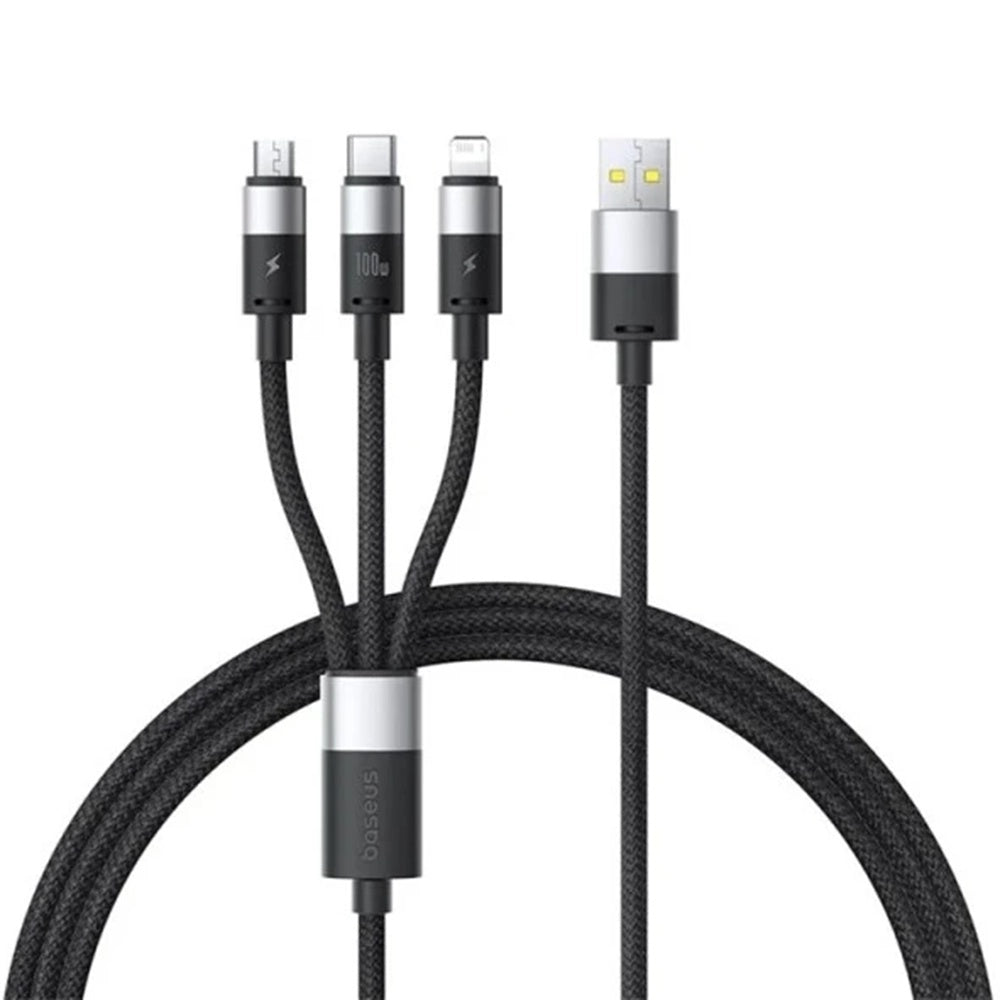 Καλώδιο Φόρτισης USB-A - Lightning / microUSB / USB-C Baseus StarSpeed 3in1, 100W, 1.5m, Μαύρο P10319900111-01