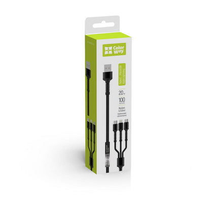 Καλώδιο Φόρτισης USB-A - Lightning / microUSB / USB-C ColorWay CW-CBU3003, 20W, 1.2m, Γκρι