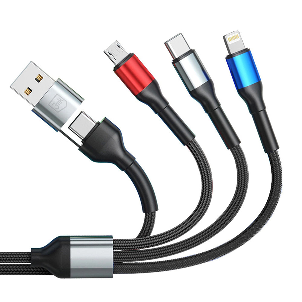 USB-A / USB-C Charging Cable - Lightning / microUSB / USB-C 3MK Hyper N, 18W, 1.2m, Black